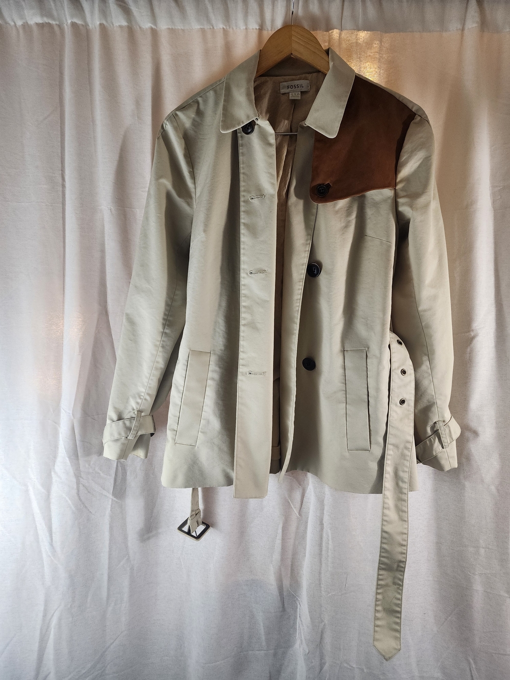 Fossil Women's Two-Tone Beige Trench Coat with Brown Accent 10